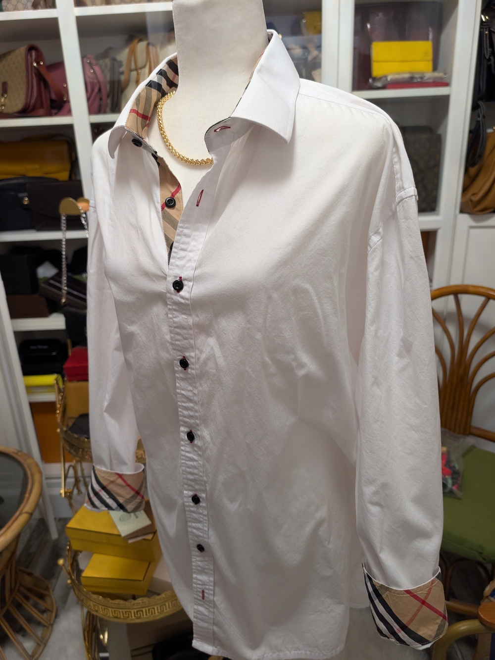Nova Check-B.B White Dress Shirt with Signature Check Trim